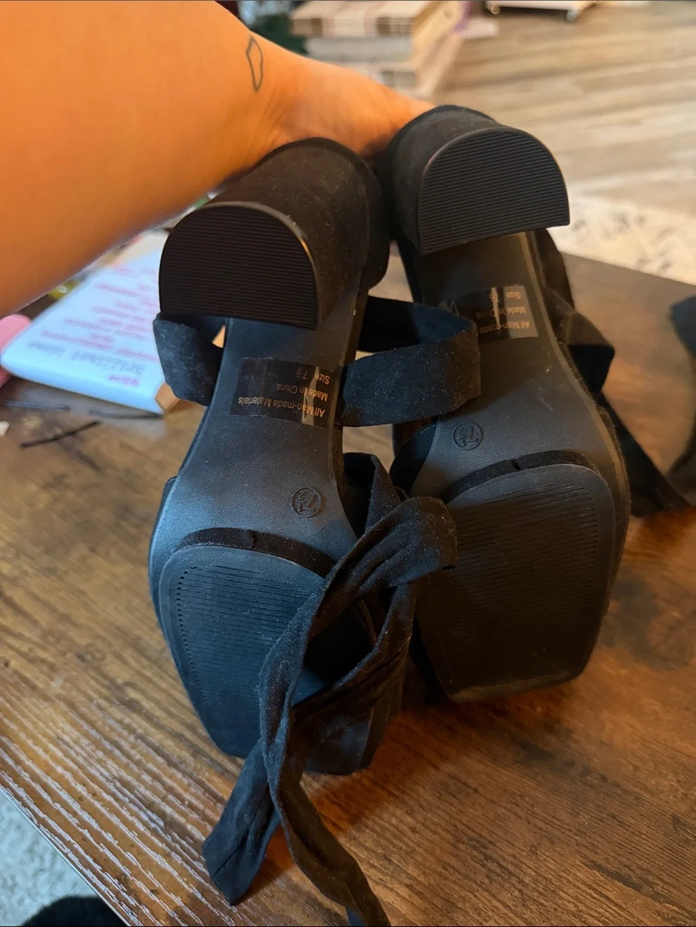 Wild Diva Black Lace-Up Platform Heels